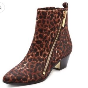 Rachel Zoe Leopard Print Calf Hair Leather Low Heel Ankle Booties Boots Size 7.5